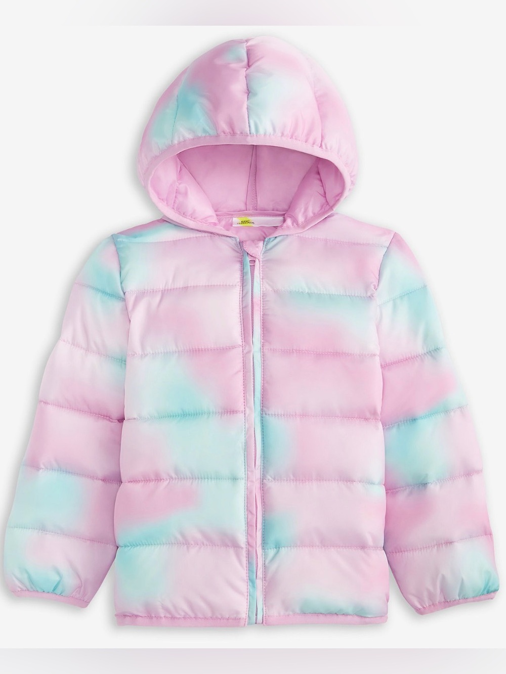 Epic Threads Floral Tie-Dye Hooded Puffer Jacket - Pink & Light Blue